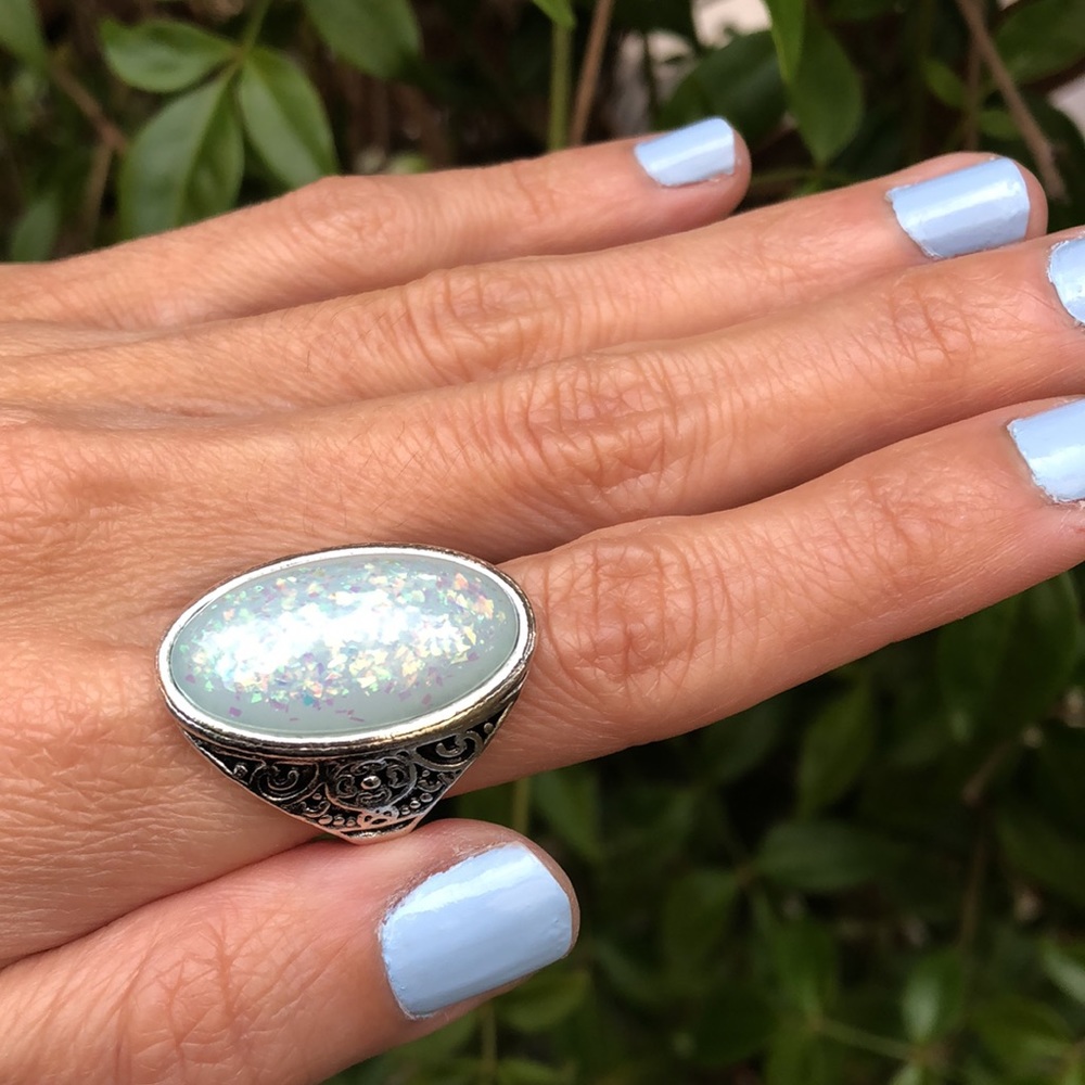 Iridescent Opal Filigree Statement Ring - image 2